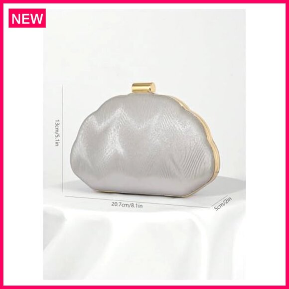 Metallic Seashell Clutch with Chain Strap, Evening Bag for Parties